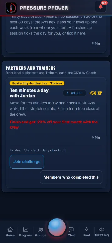 The challenge as a member sees it, labeled with the host's name